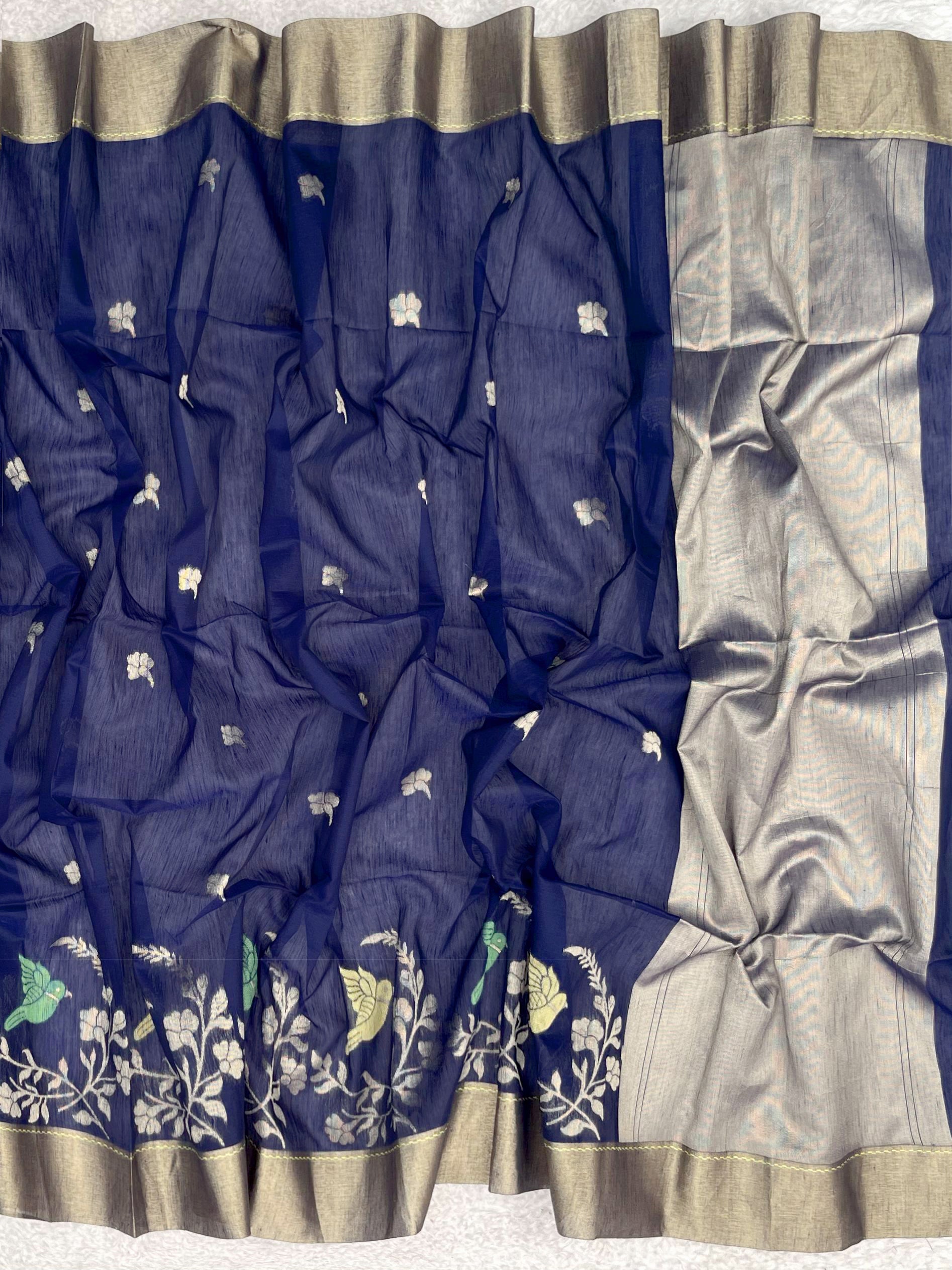 Classic Blue Linen Silk Saree for Festive & Celebratory Events
