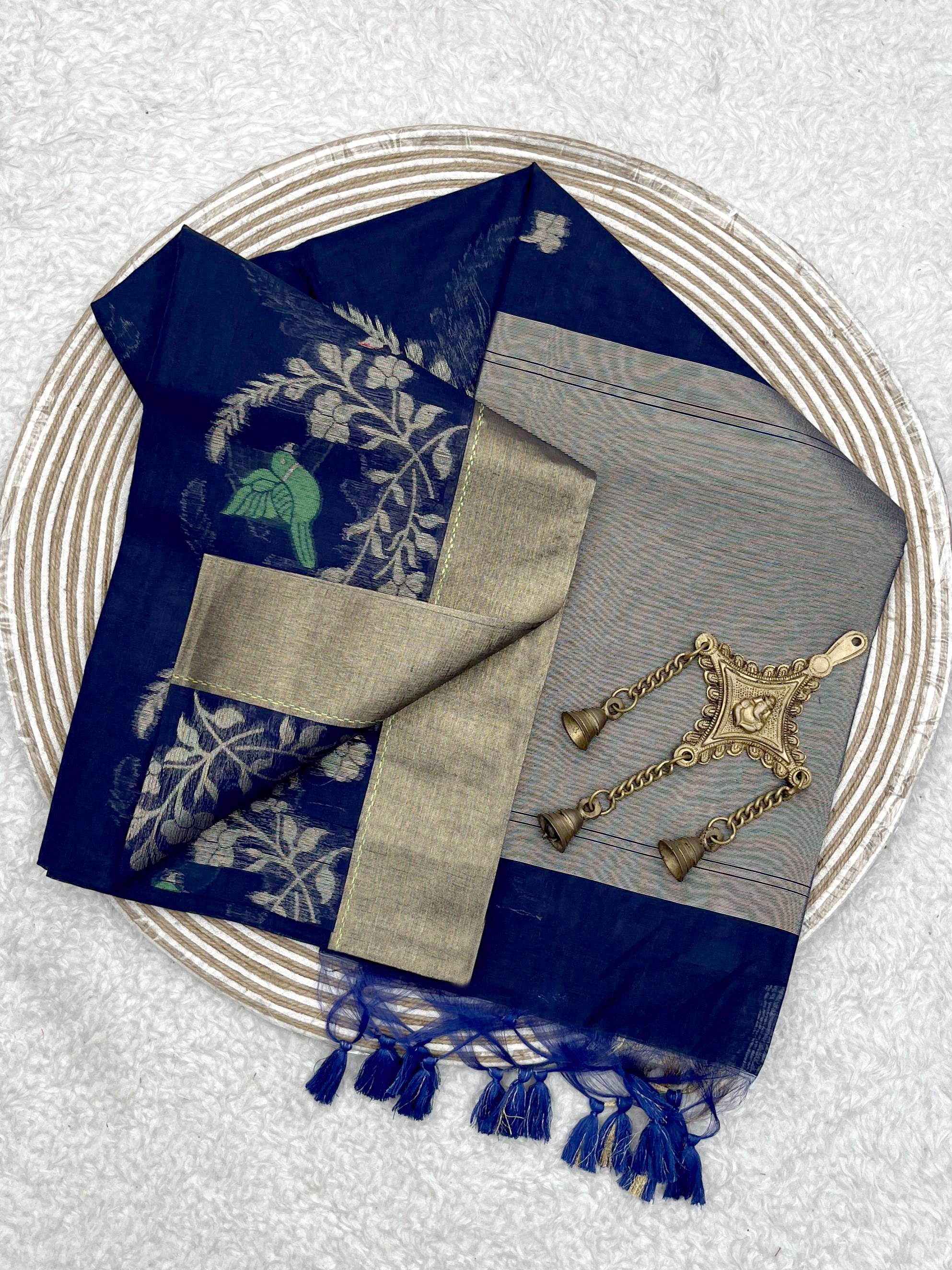 Classic Blue Linen Silk Saree for Festive & Celebratory Events
