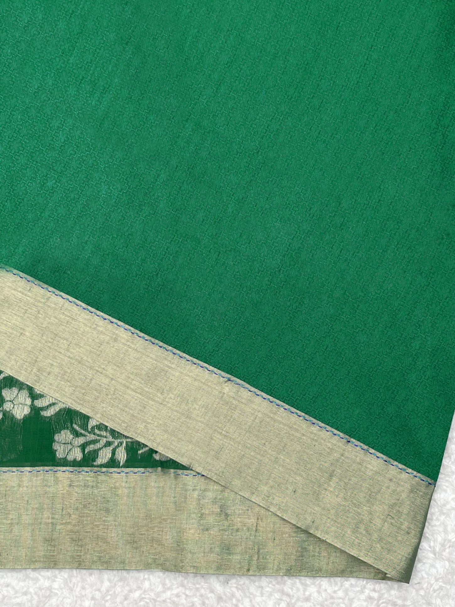 Traditional Green Linen Silk Saree with Golden Zari Border