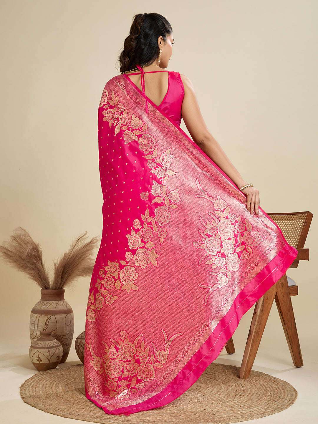 Rose Pink Kanjivaram Silk Woven Contemporary Saree