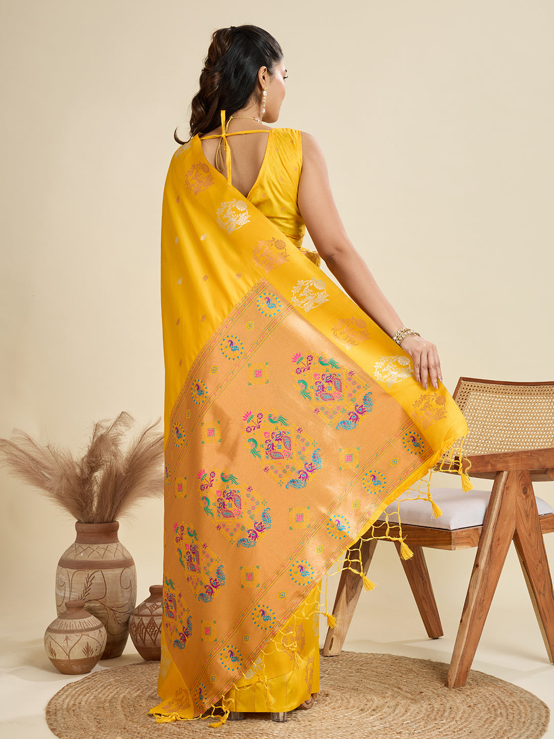 Vibrant Yellow Banarasi Silk Saree with Zari Weaving