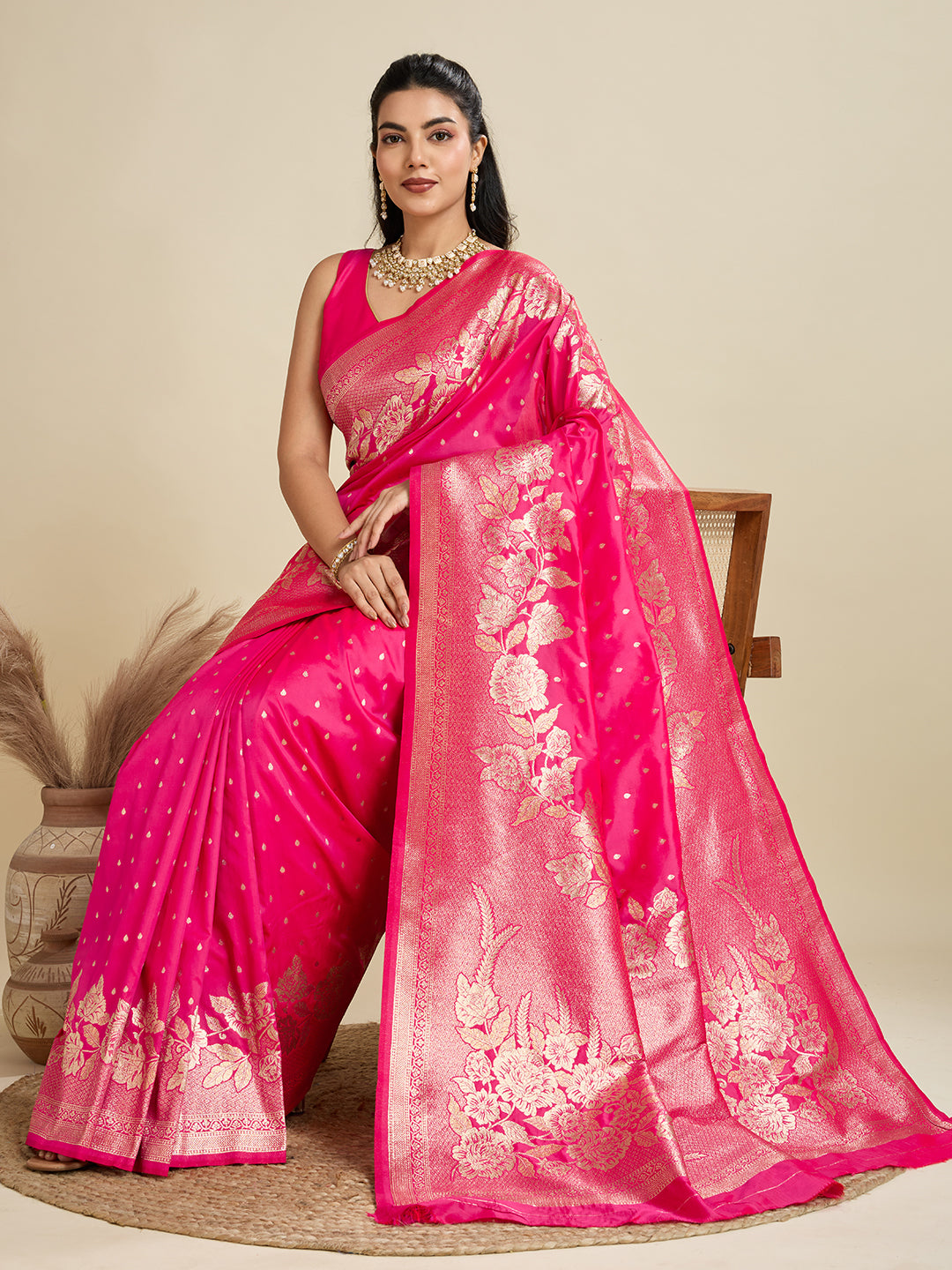 Rose Pink Kanjivaram Silk Woven Contemporary Saree