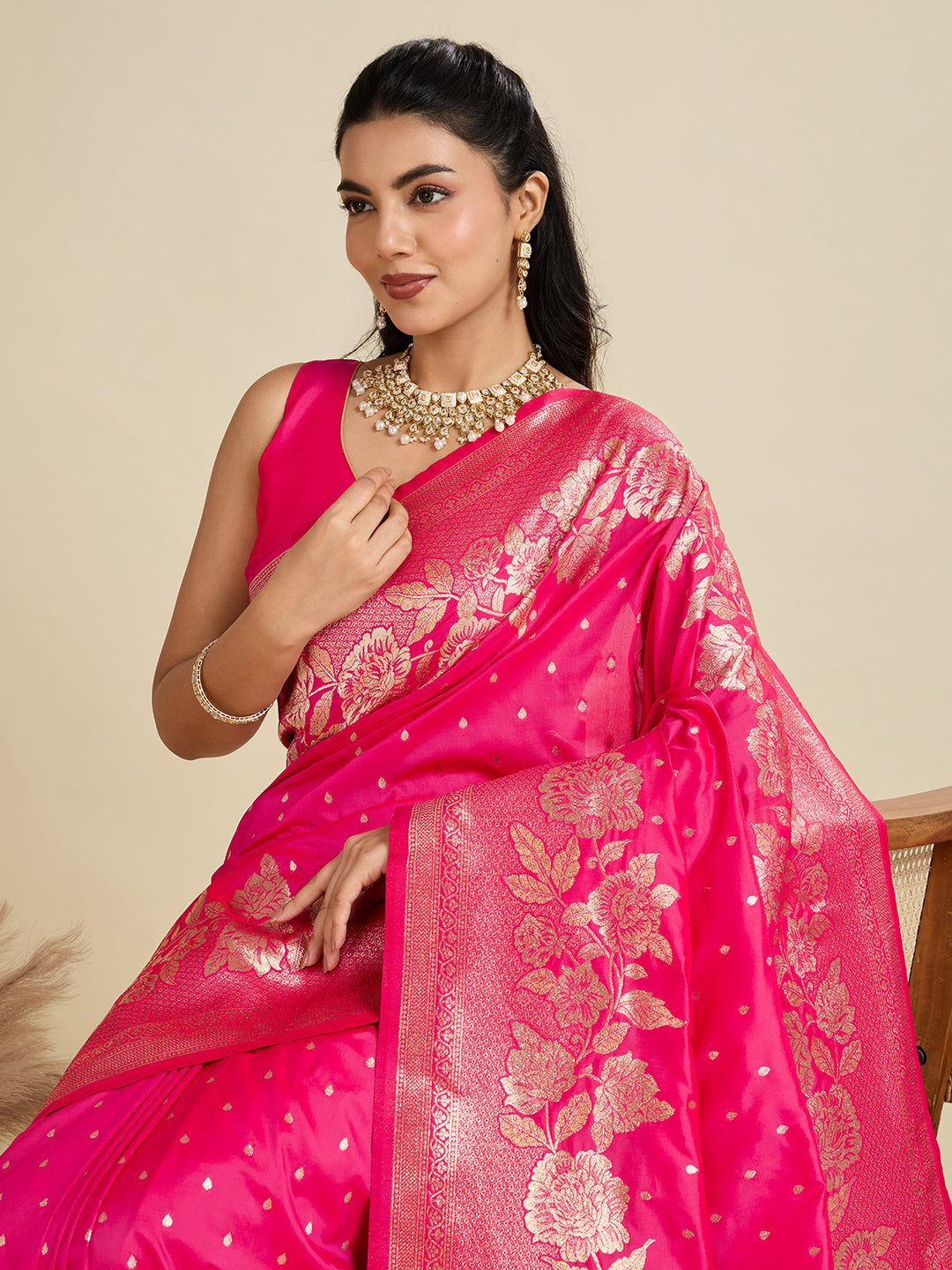 Rose Pink Kanjivaram Silk Woven Contemporary Saree