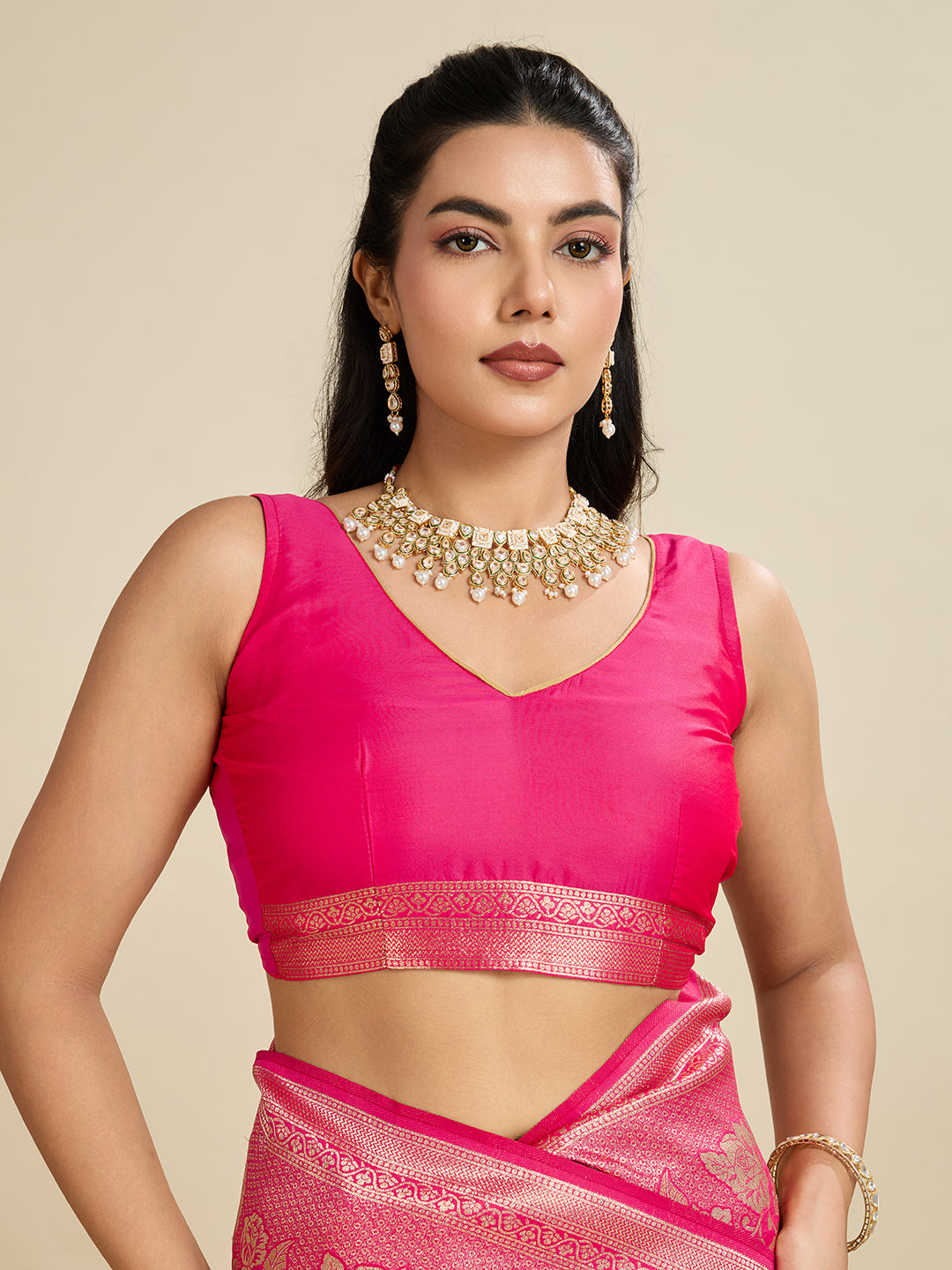 Rose Pink Kanjivaram Silk Woven Contemporary Saree