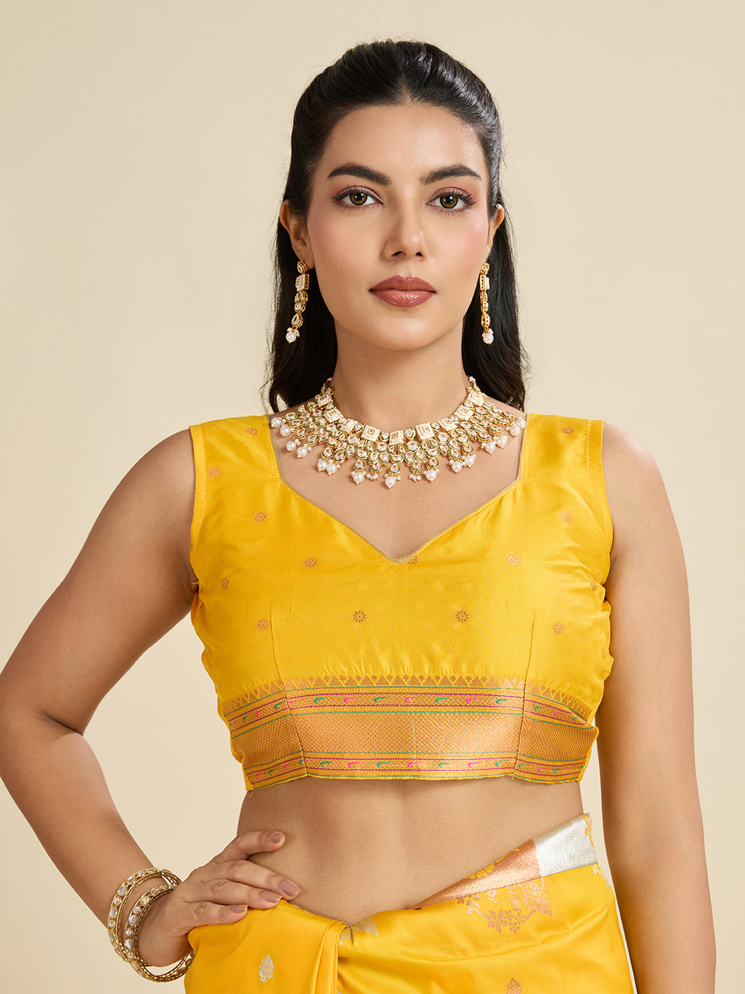 Vibrant Yellow Banarasi Silk Saree with Zari Weaving