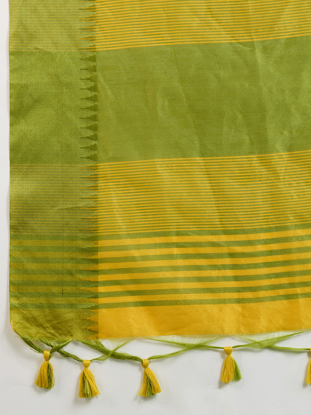 Canary Yellow Raw Silk Saree with Contrast Temple Border