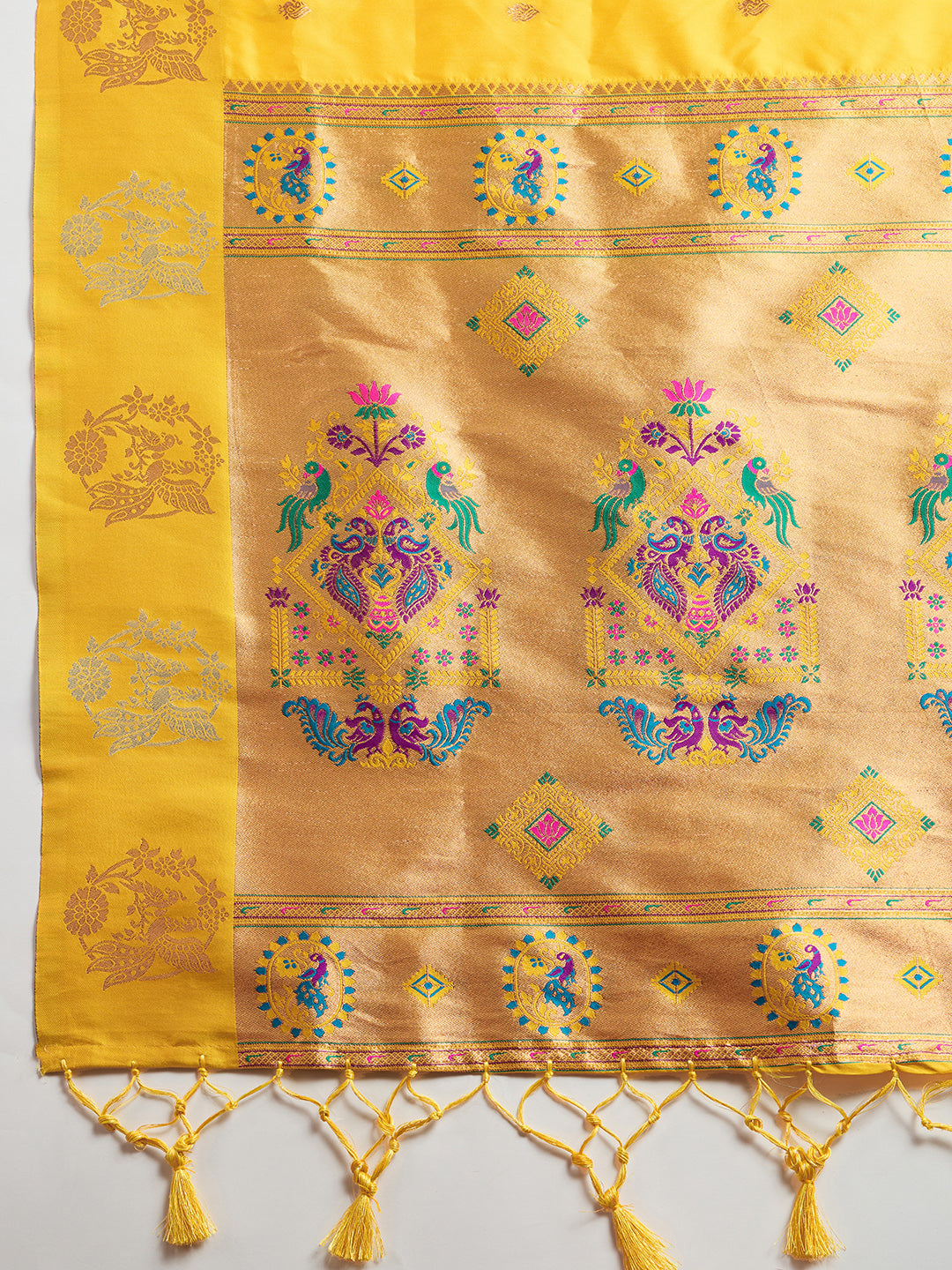 Vibrant Yellow Banarasi Silk Saree with Zari Weaving