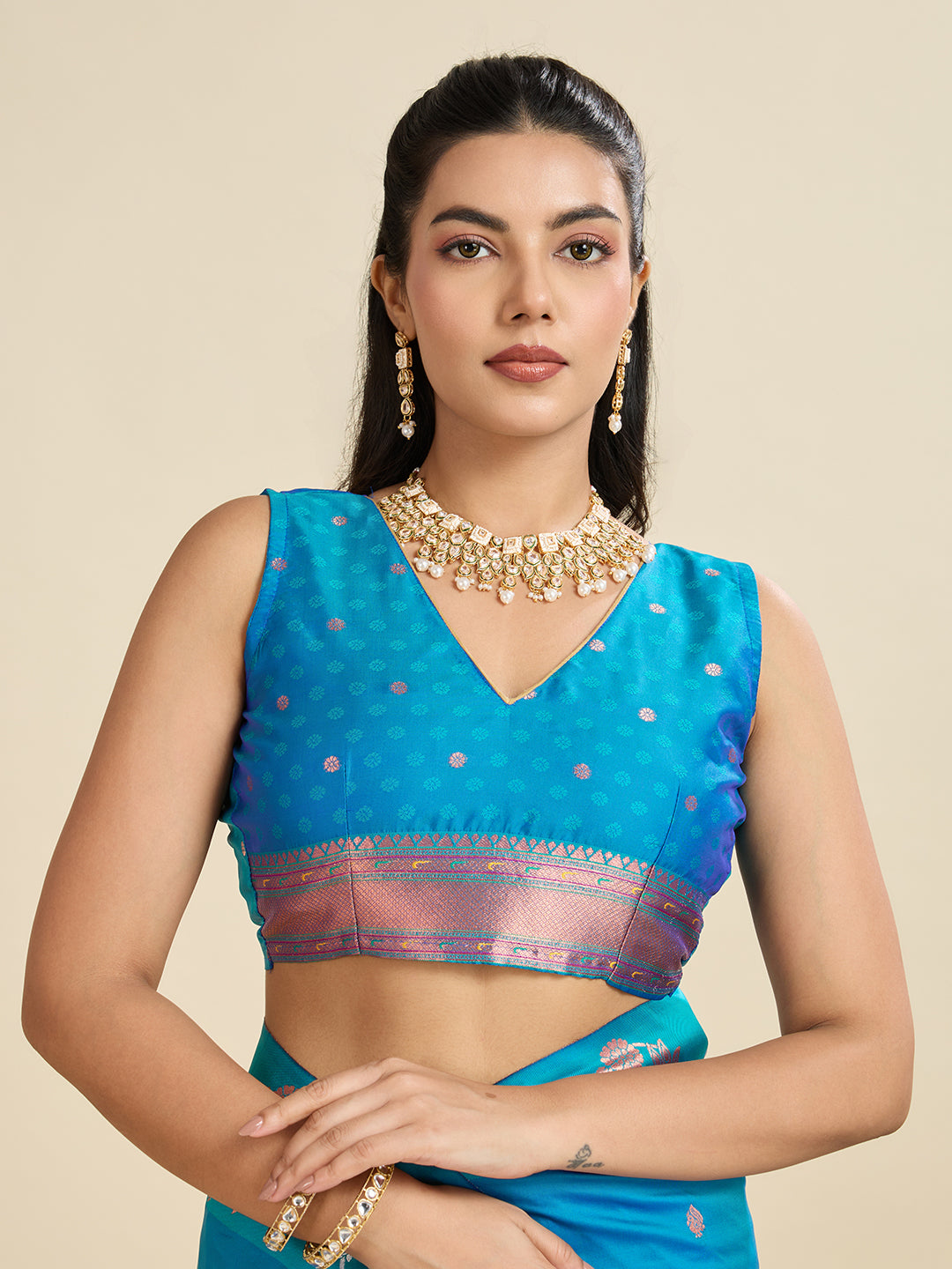 Teal Blue Kanjivaram Silk Saree with Traditional Zari Border