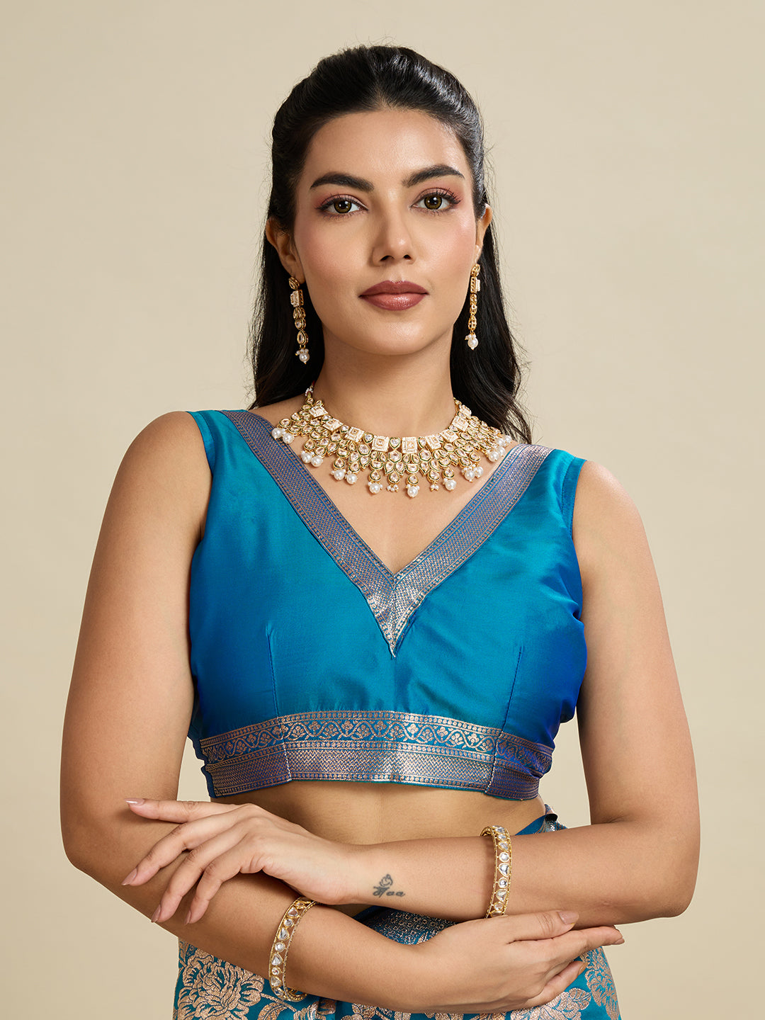 Blue color Kanjivaram Silk Designer Saree with Woven