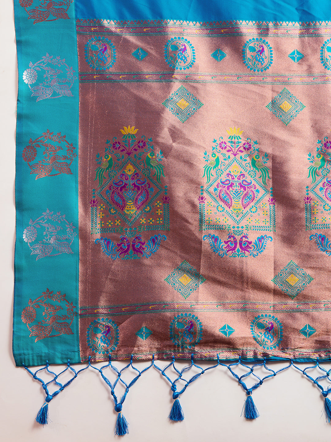 Teal Blue Kanjivaram Silk Saree with Traditional Zari Border