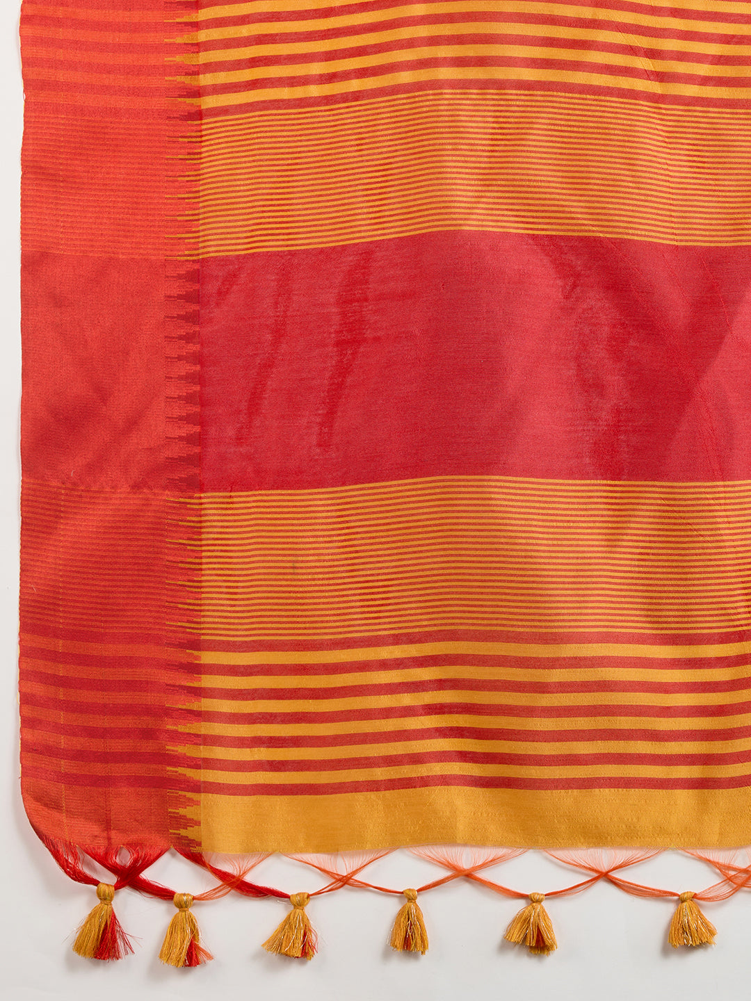 Mustard Yellow & Red Silk Blend Saree with Zari Border