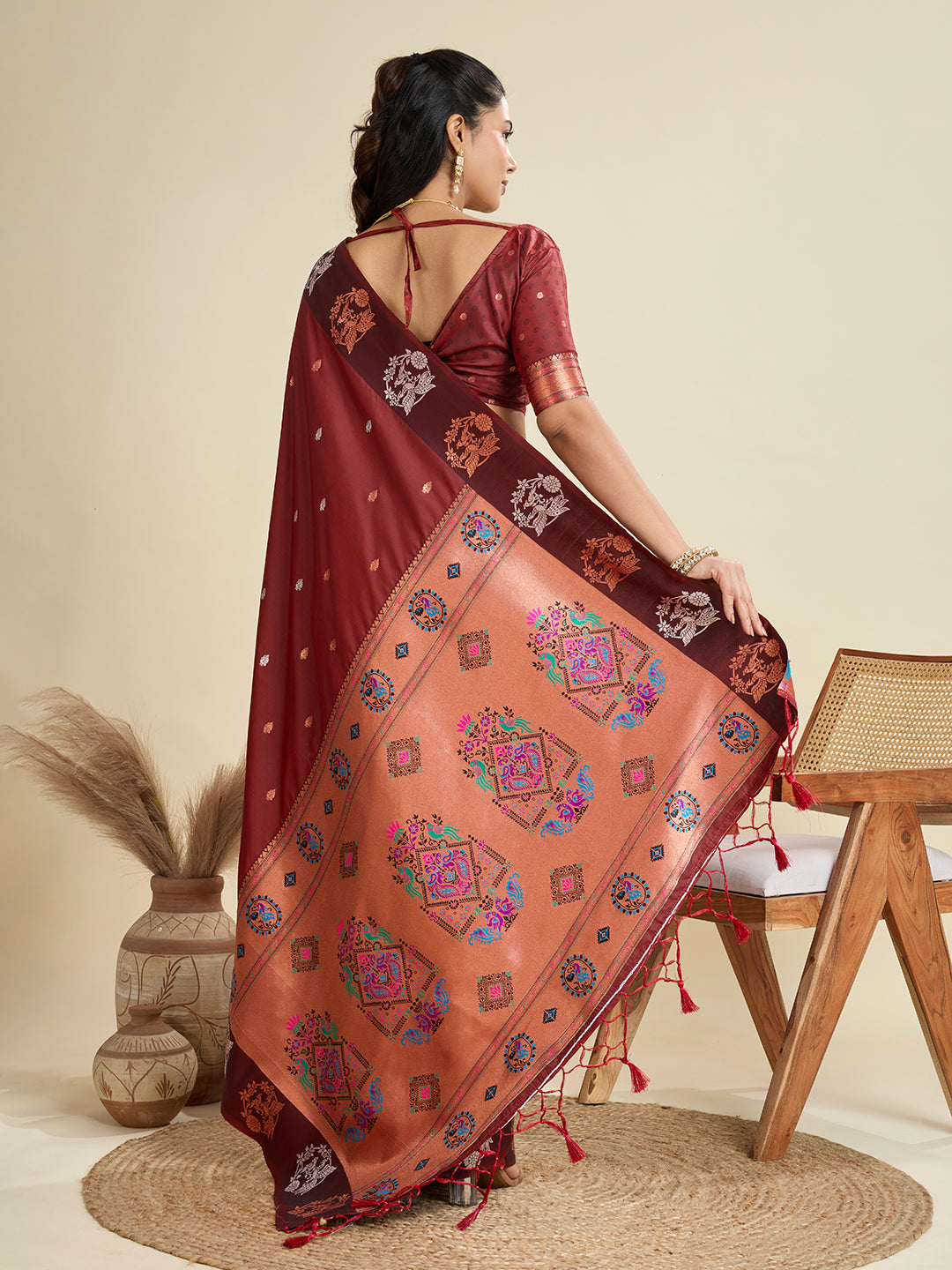 Deep Maroon Pure Silk Paithani Saree with Rich Zari Pallu