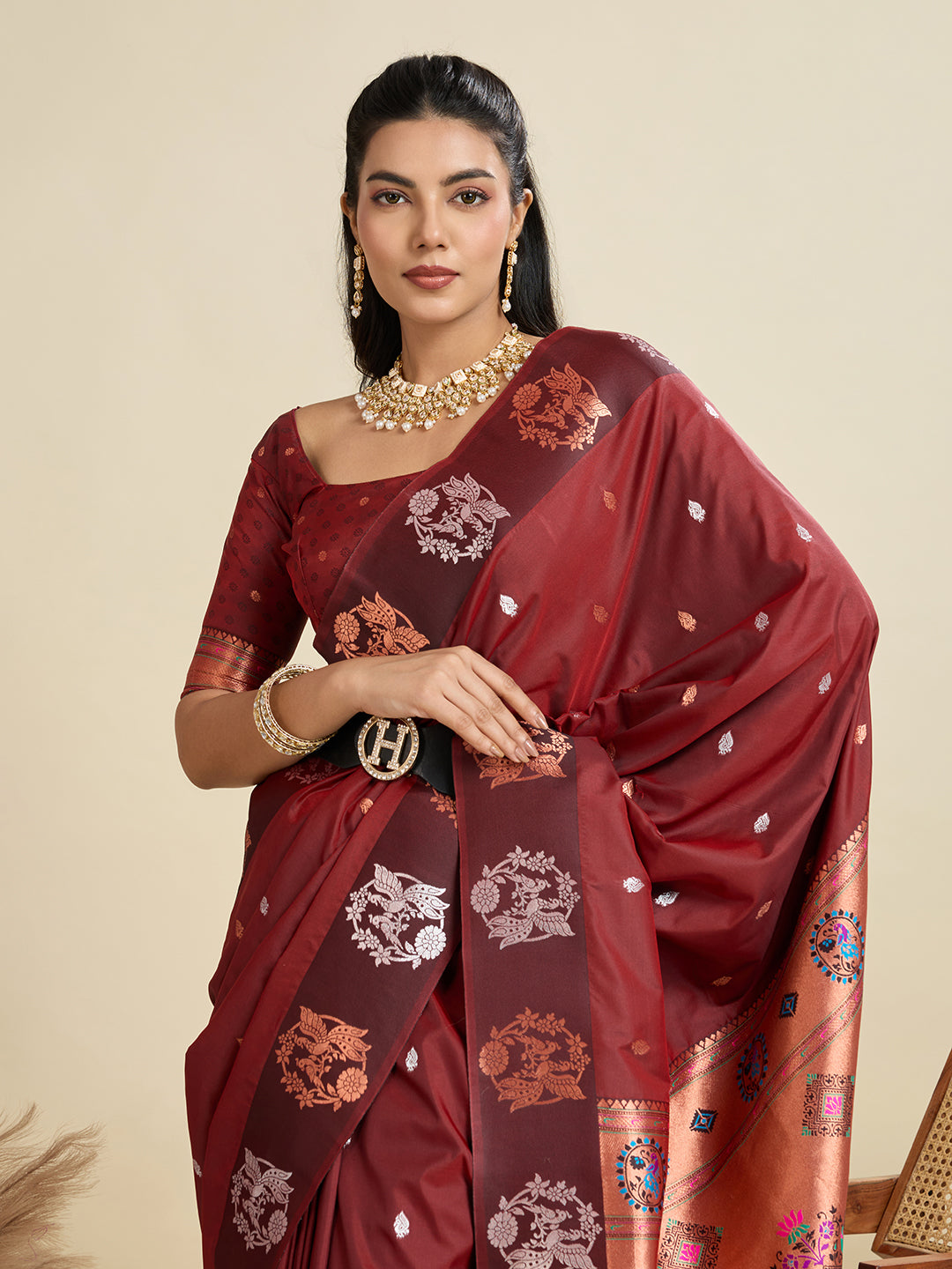 Deep Maroon Pure Silk Paithani Saree with Rich Zari Pallu