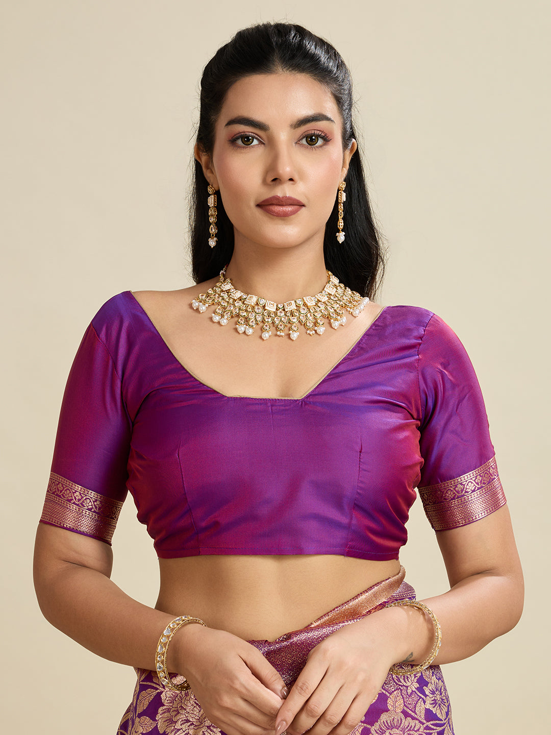 Violet color Woven Kanjivaram Silk Traditional Saree