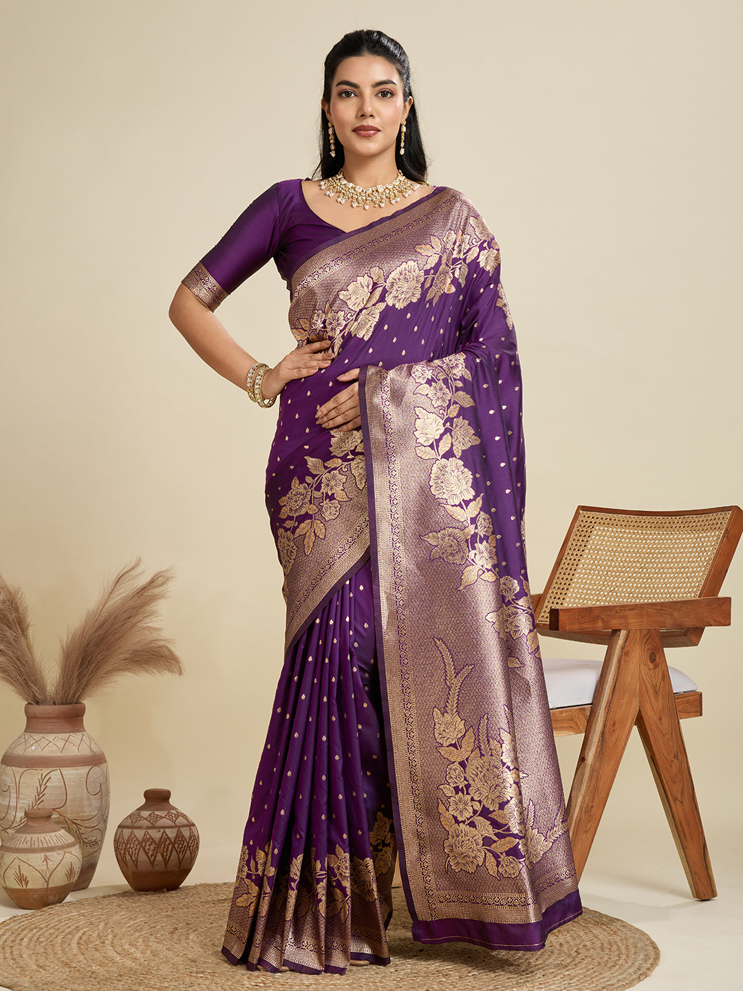 Purple Kanjivaram Silk Woven Trendy Saree
