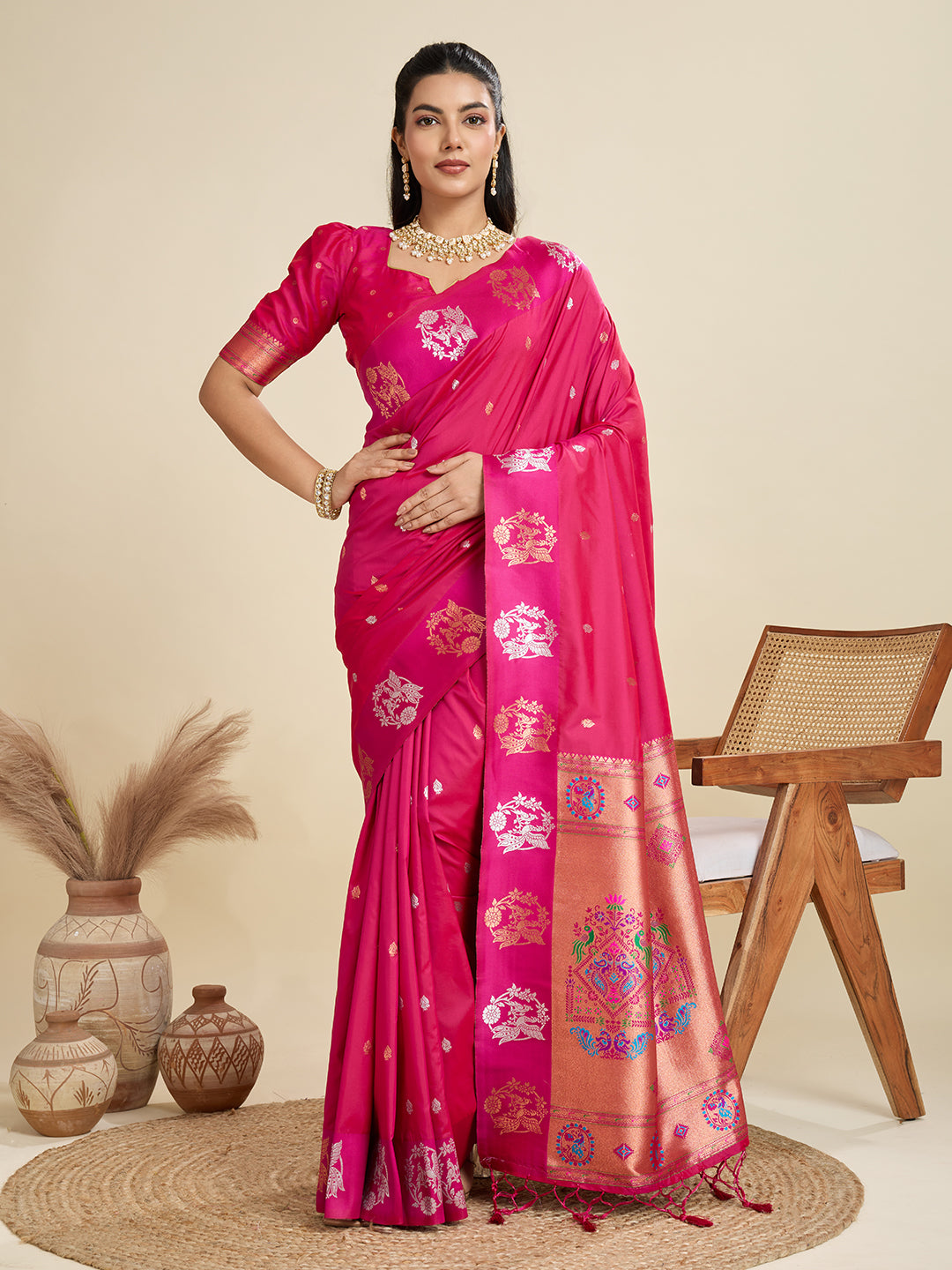 Luxurious Rani Pink Banarasi Silk Saree for Special Occasion