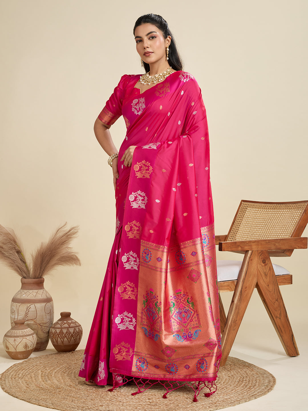 Luxurious Rani Pink Banarasi Silk Saree for Special Occasion