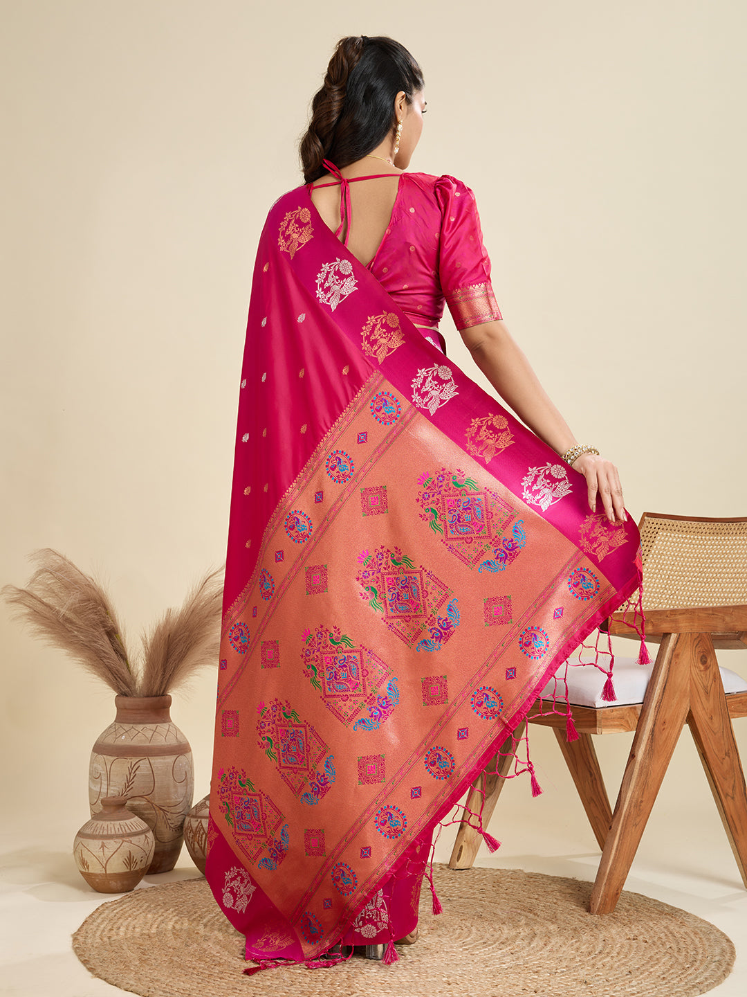 Luxurious Rani Pink Banarasi Silk Saree for Special Occasion