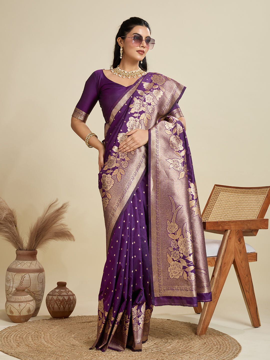 Purple Kanjivaram Silk Woven Trendy Saree