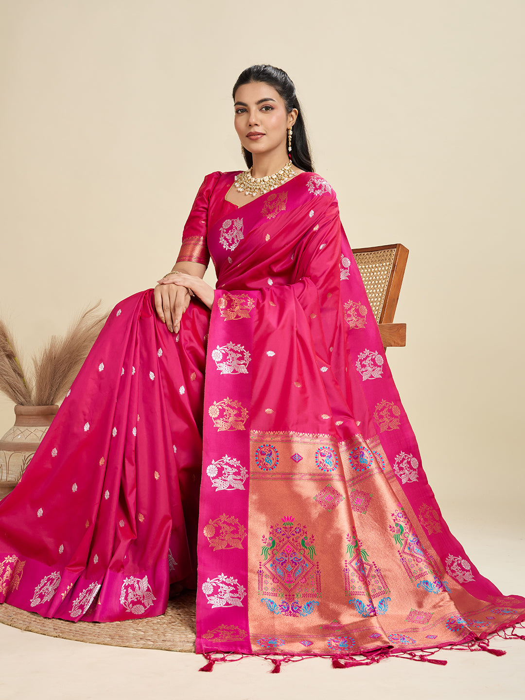 Luxurious Rani Pink Banarasi Silk Saree for Special Occasion