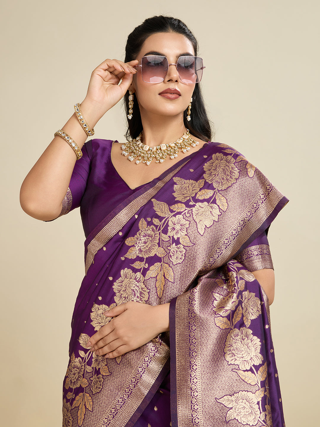 Purple Kanjivaram Silk Woven Trendy Saree