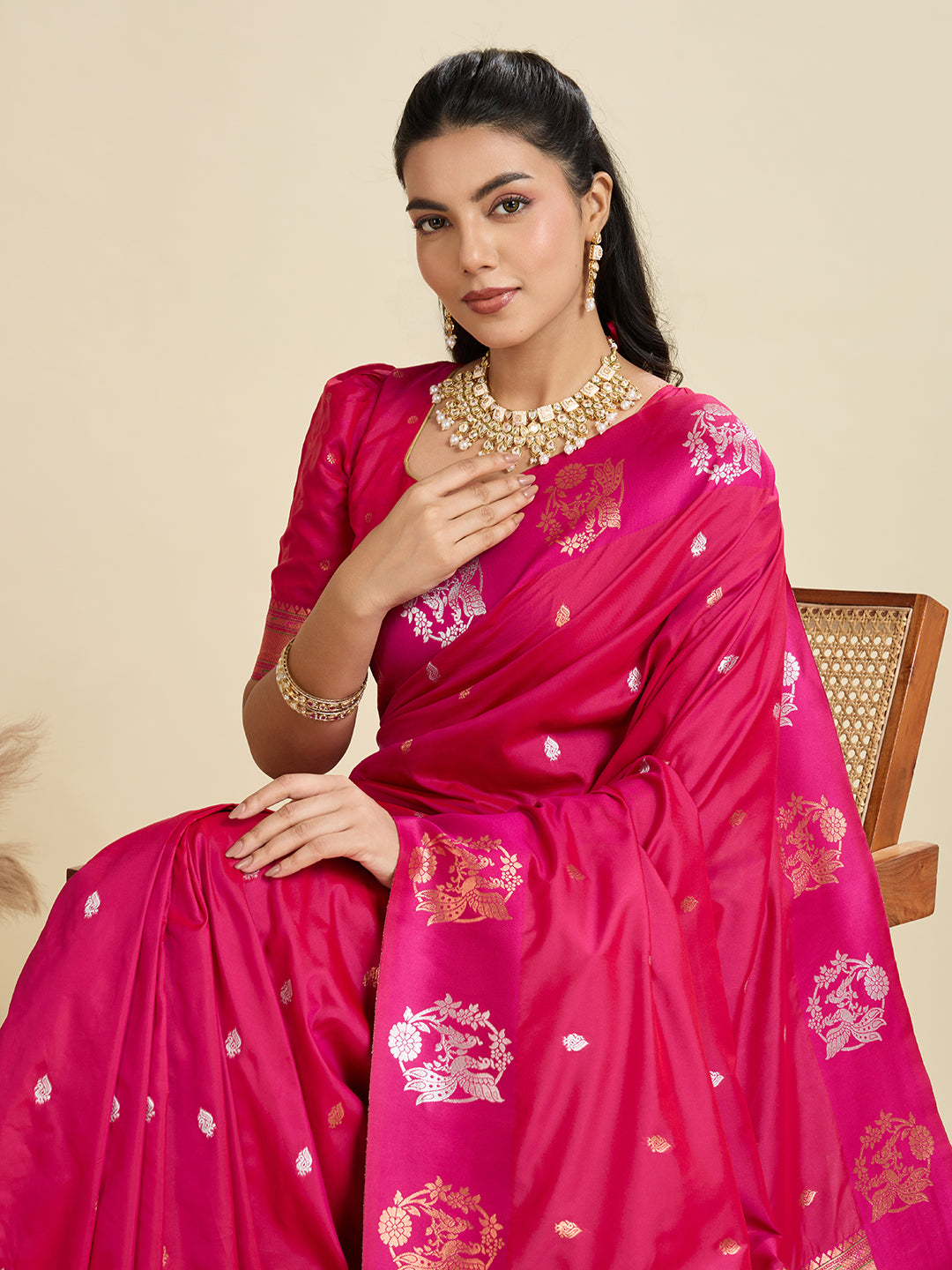 Luxurious Rani Pink Banarasi Silk Saree for Special Occasion