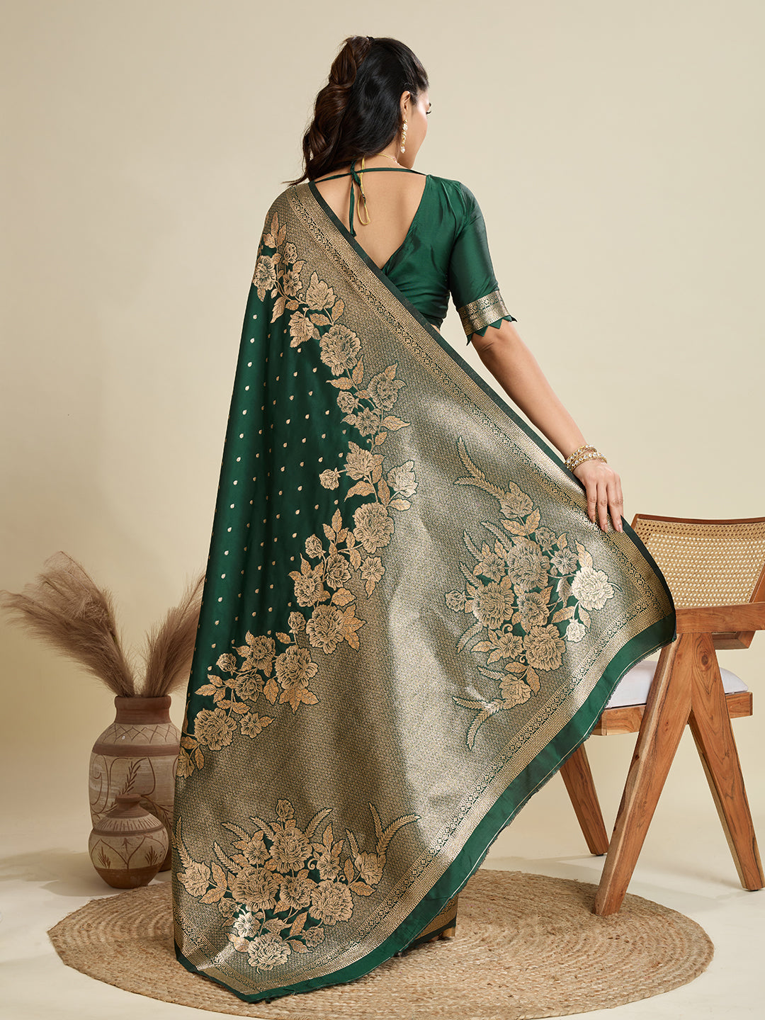 Kanjivaram Silk Classic Designer Saree in Green Enhanced with Woven