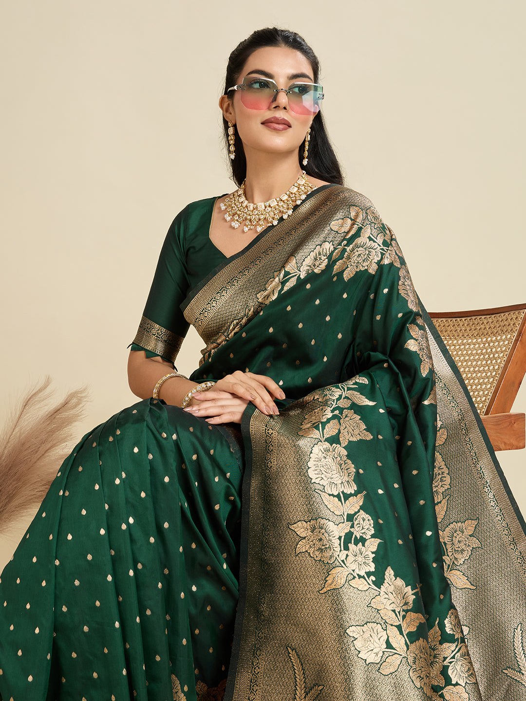 Kanjivaram Silk Classic Designer Saree in Green Enhanced with Woven