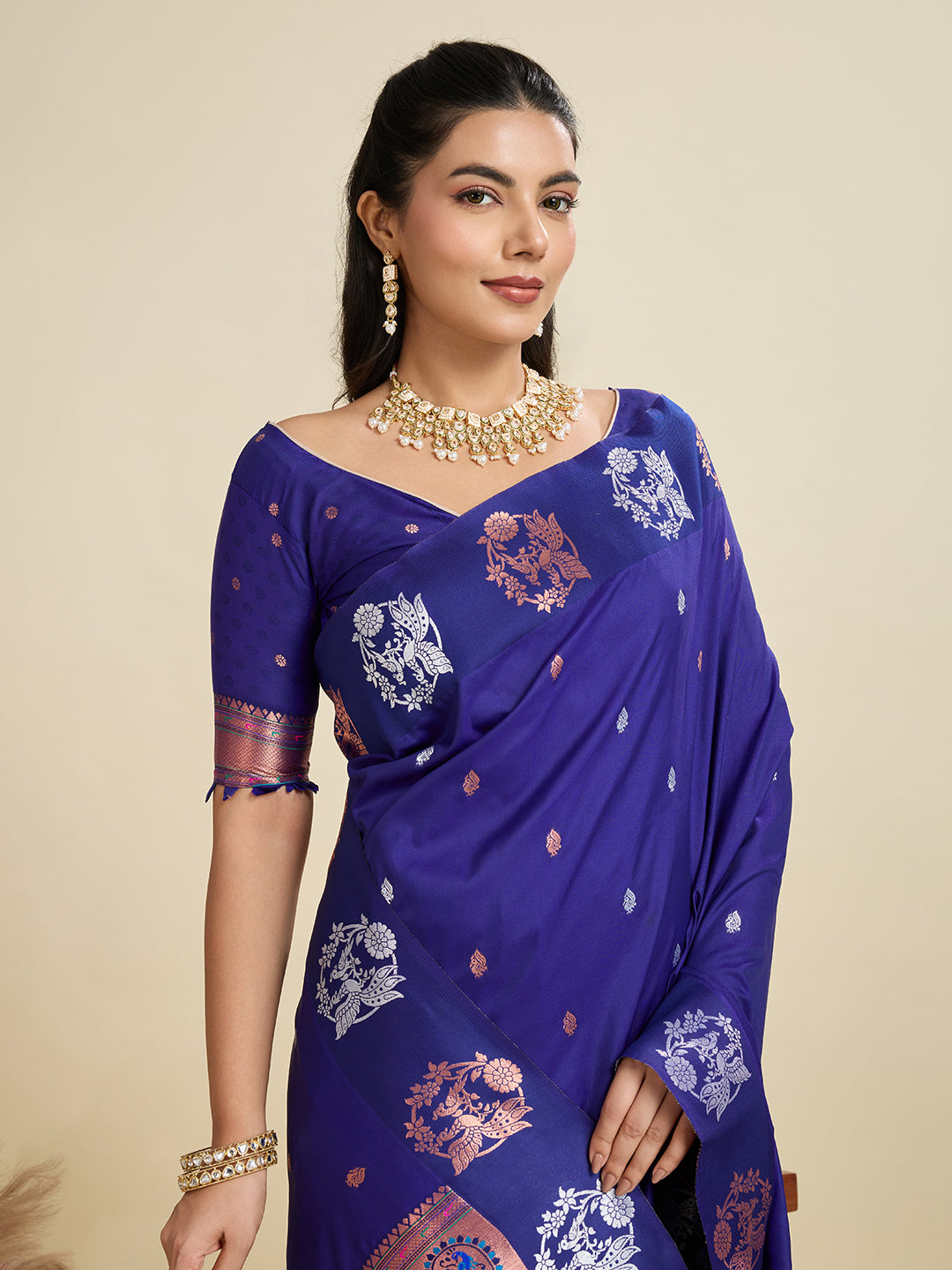 Royal Blue Banarasi Silk Saree with Zari Weave & Paithani Pallu
