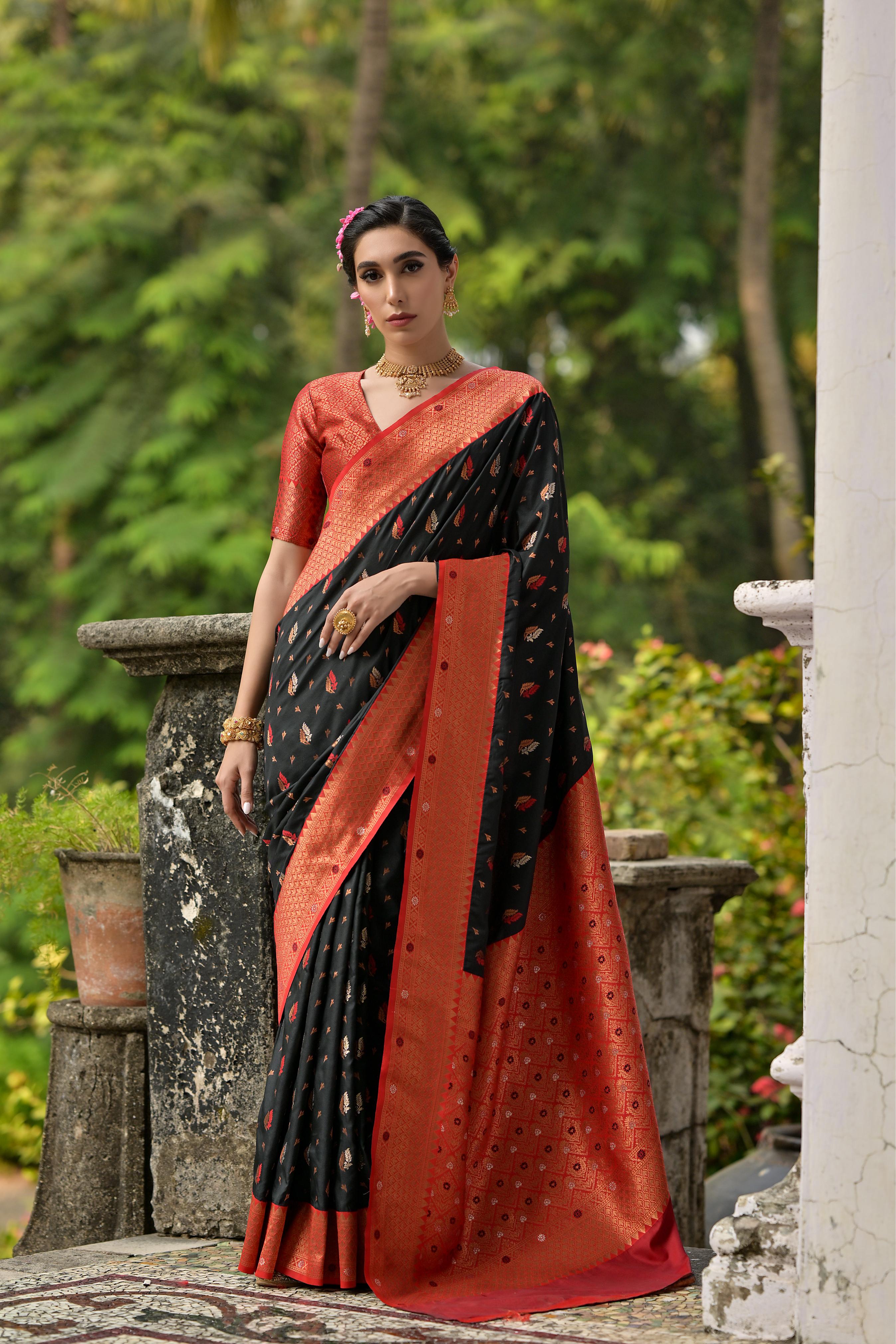Handwoven Black Banarasi Silk Saree with Intricate Zari Work