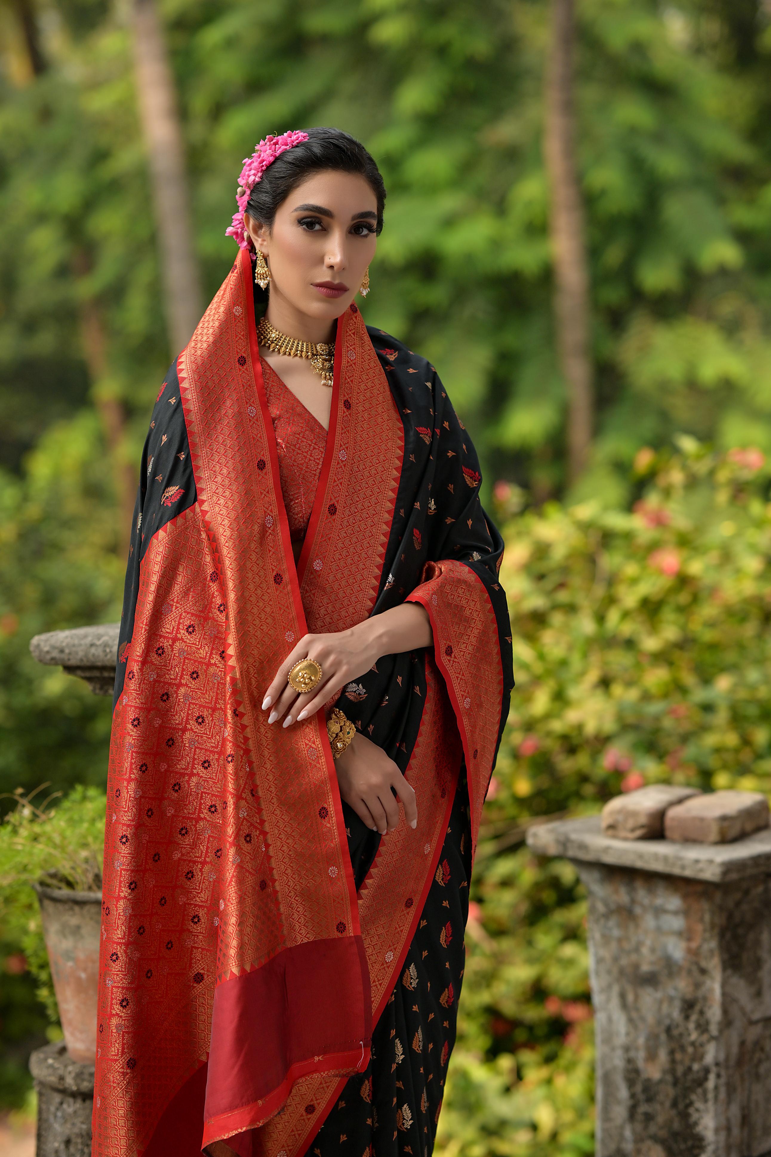 Handwoven Black Banarasi Silk Saree with Intricate Zari Work