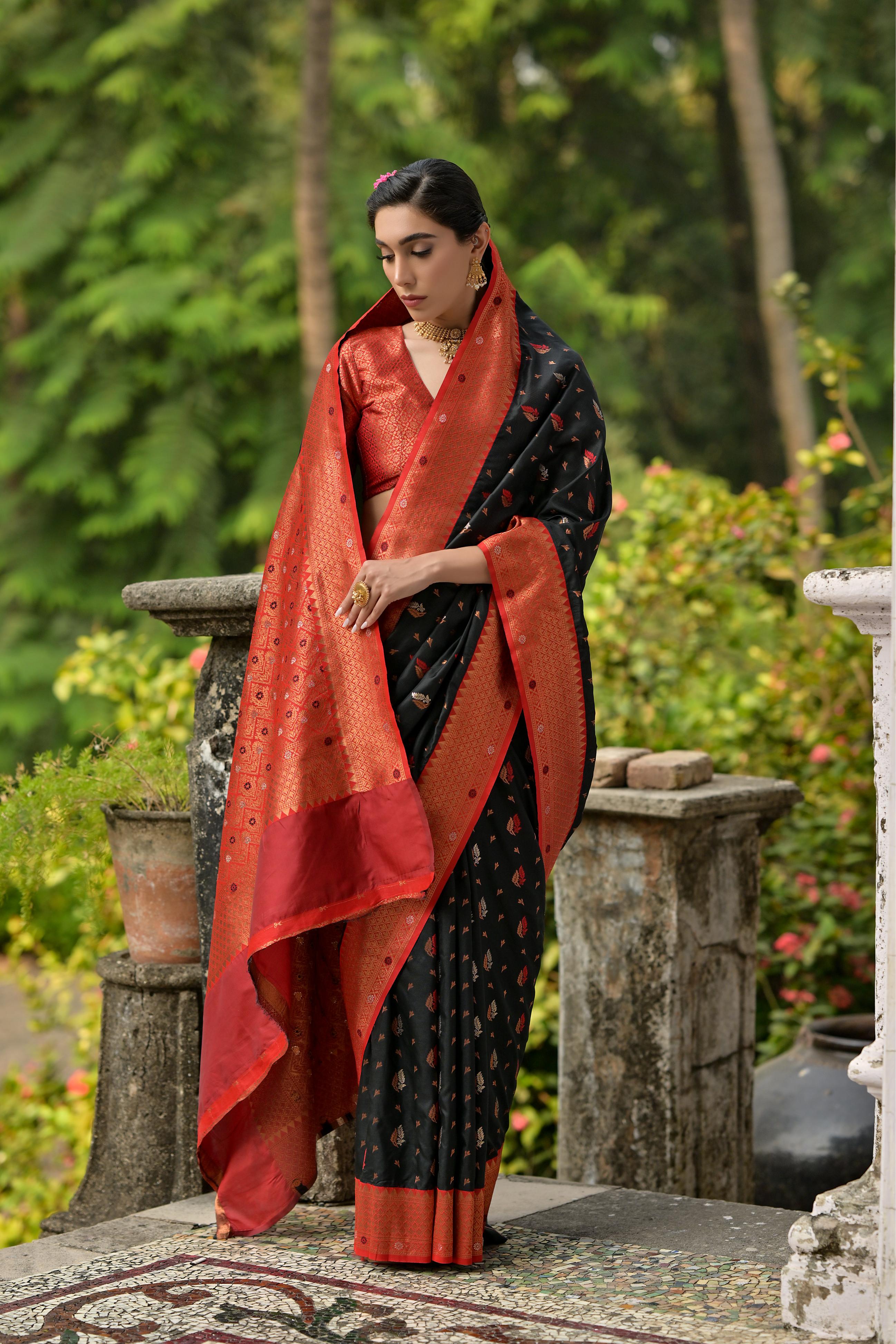 Handwoven Black Banarasi Silk Saree with Intricate Zari Work
