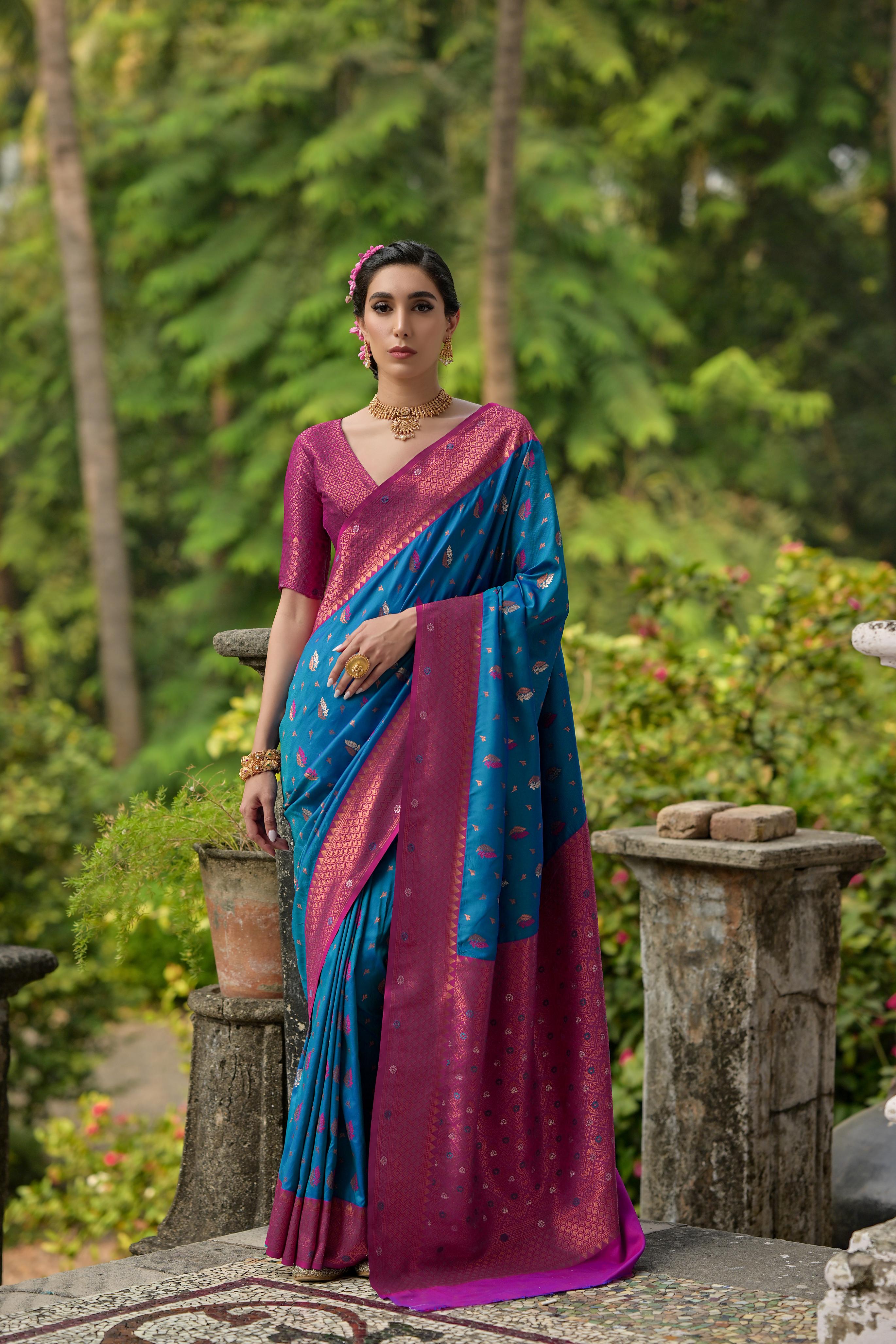 Regal Blue & Magenta Banarasi Silk Saree
