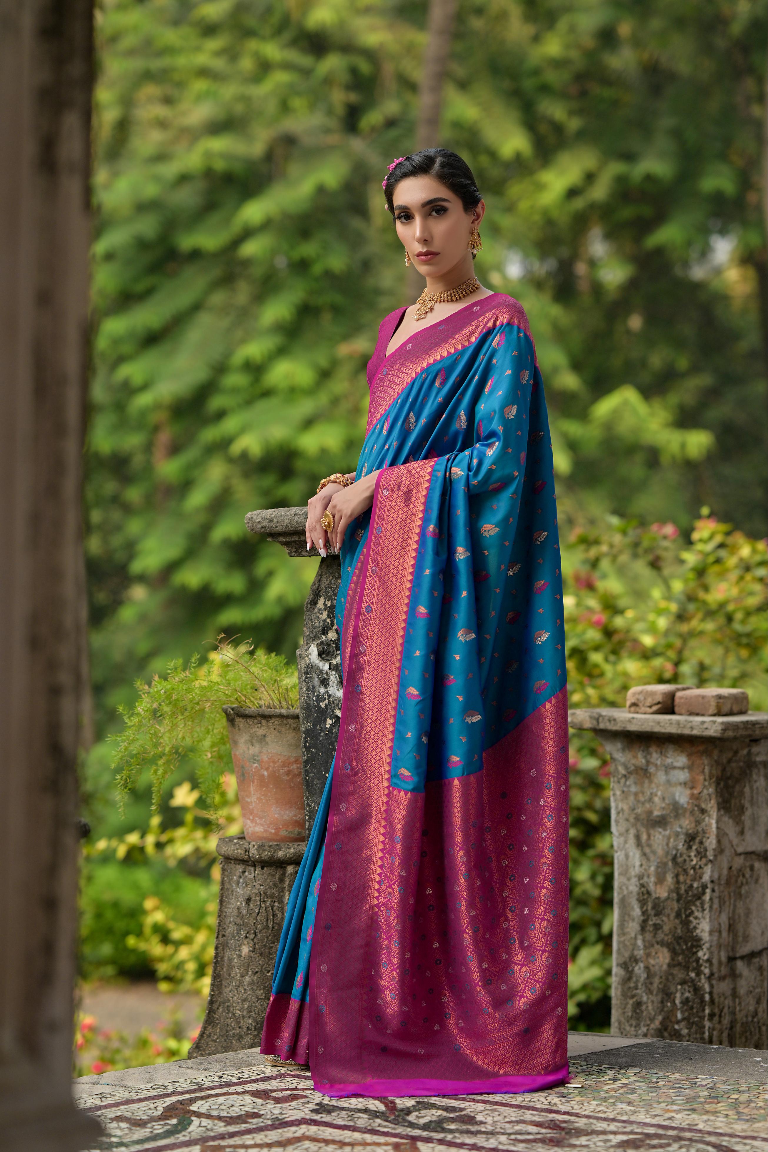Regal Blue & Magenta Banarasi Silk Saree