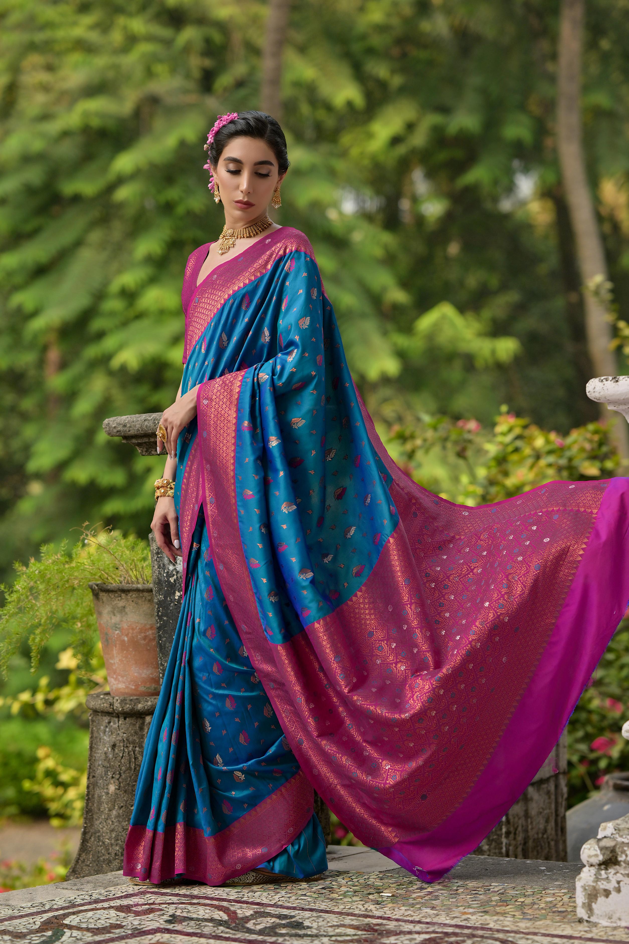 Regal Blue & Magenta Banarasi Silk Saree
