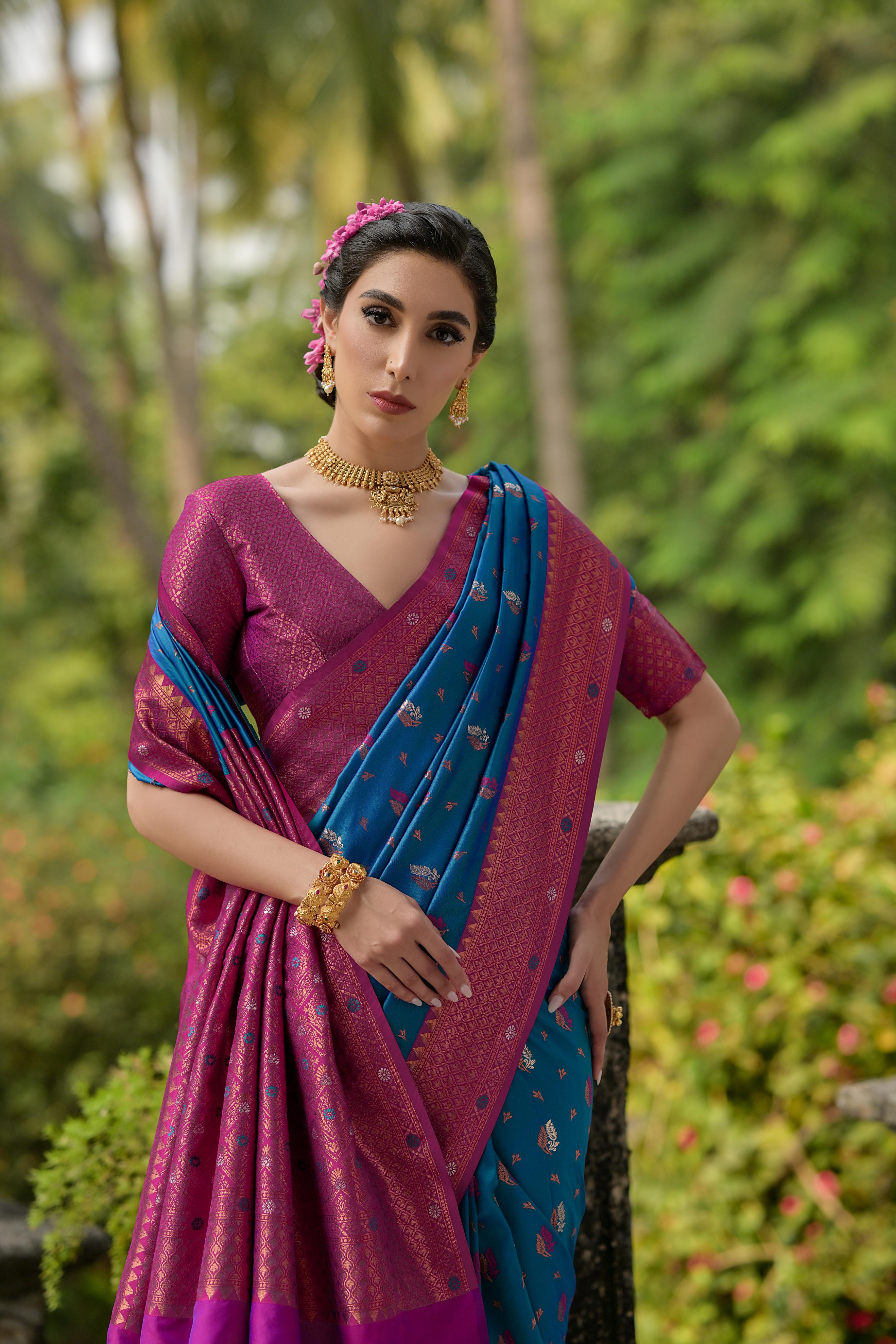 Regal Blue & Magenta Banarasi Silk Saree