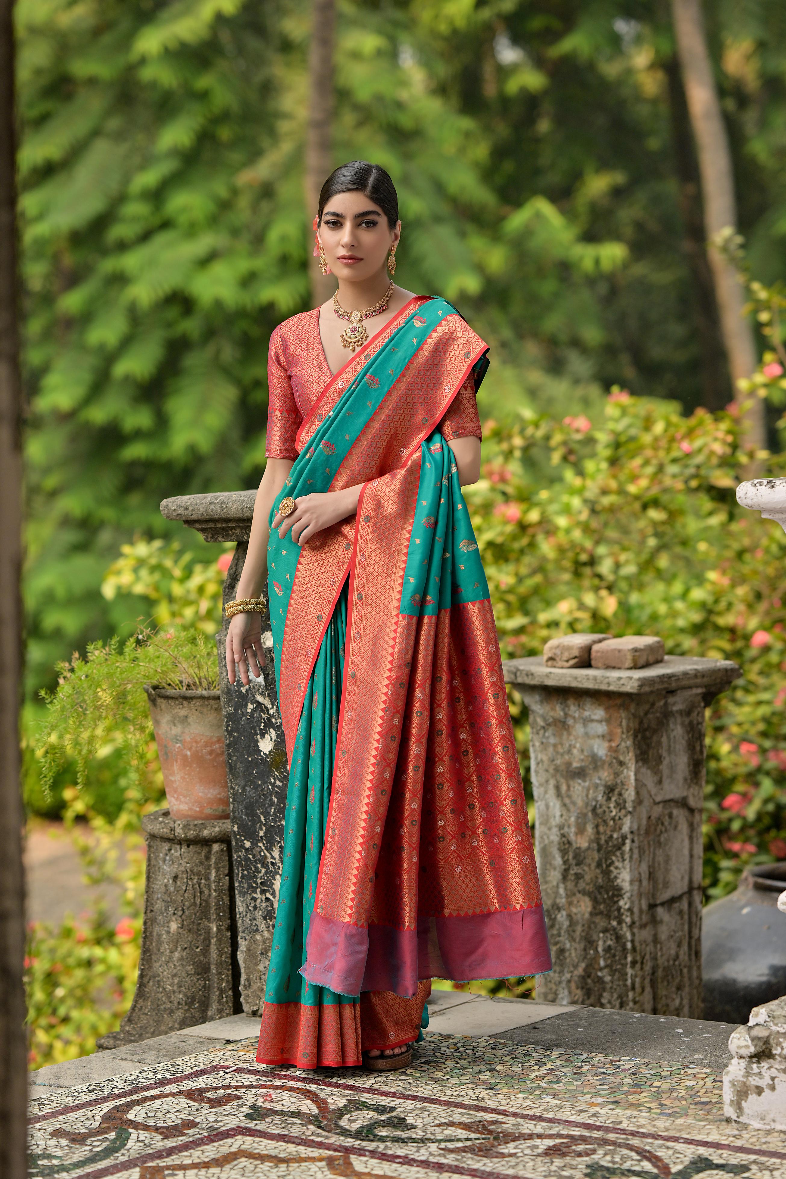 Rama Banarasi Silk Saree with Zari Weaving
