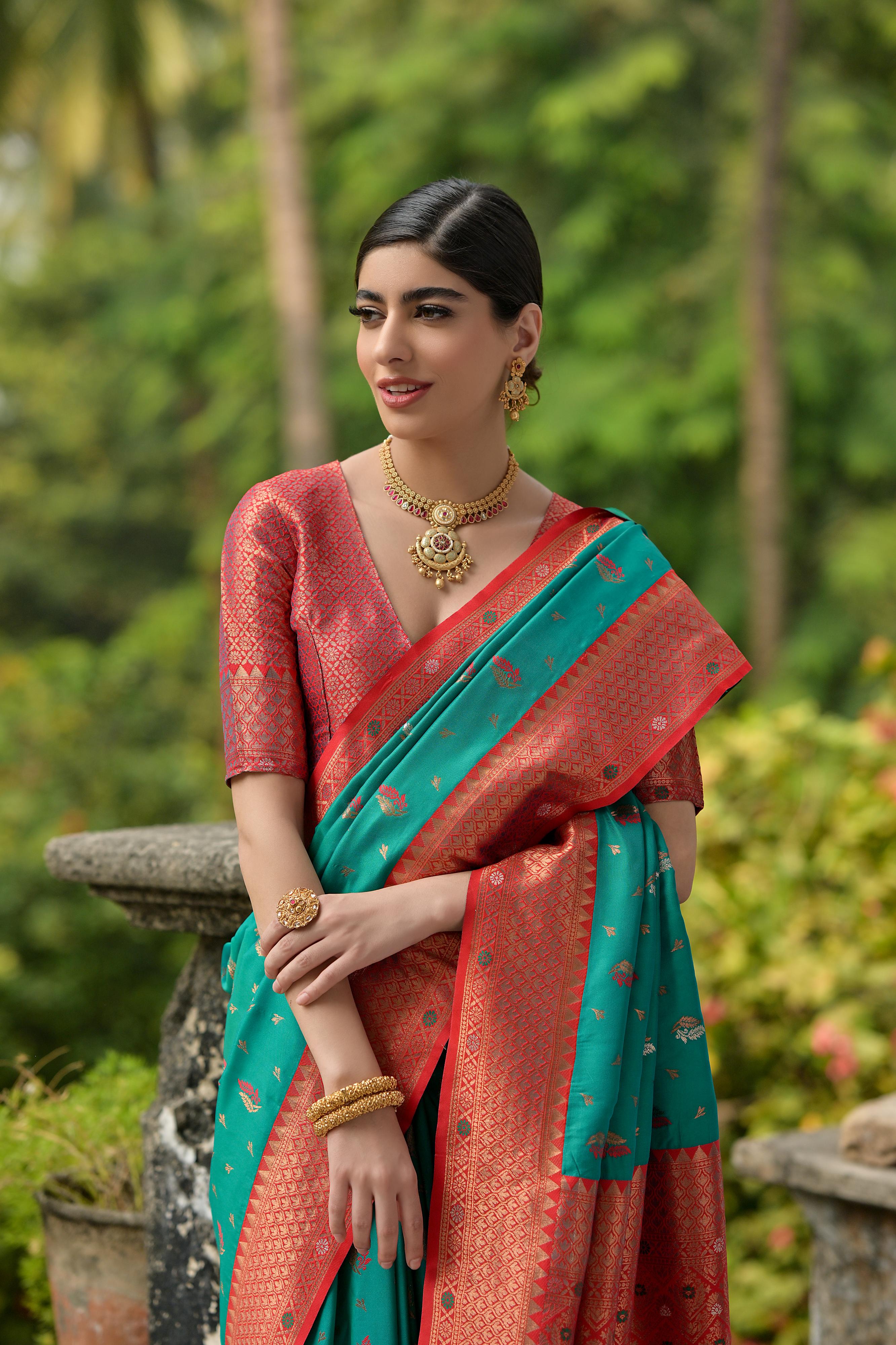Rama Banarasi Silk Saree with Zari Weaving