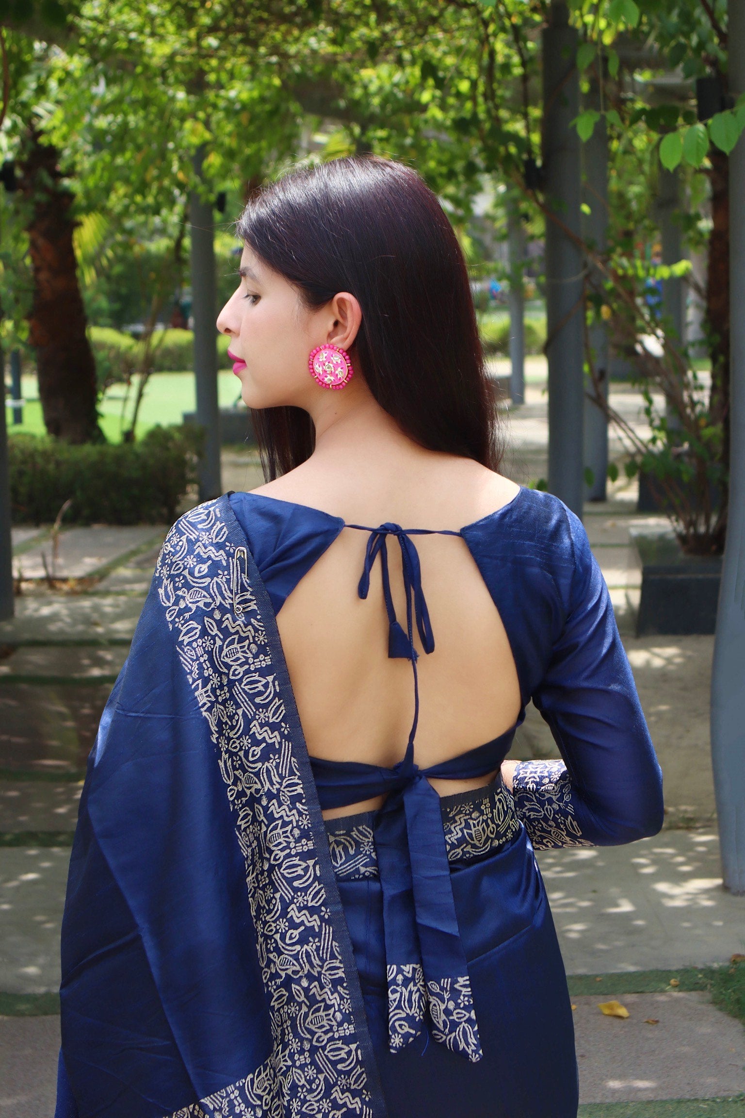 Navy Blue Raw Silk Designer Saree with Zari Woven Border