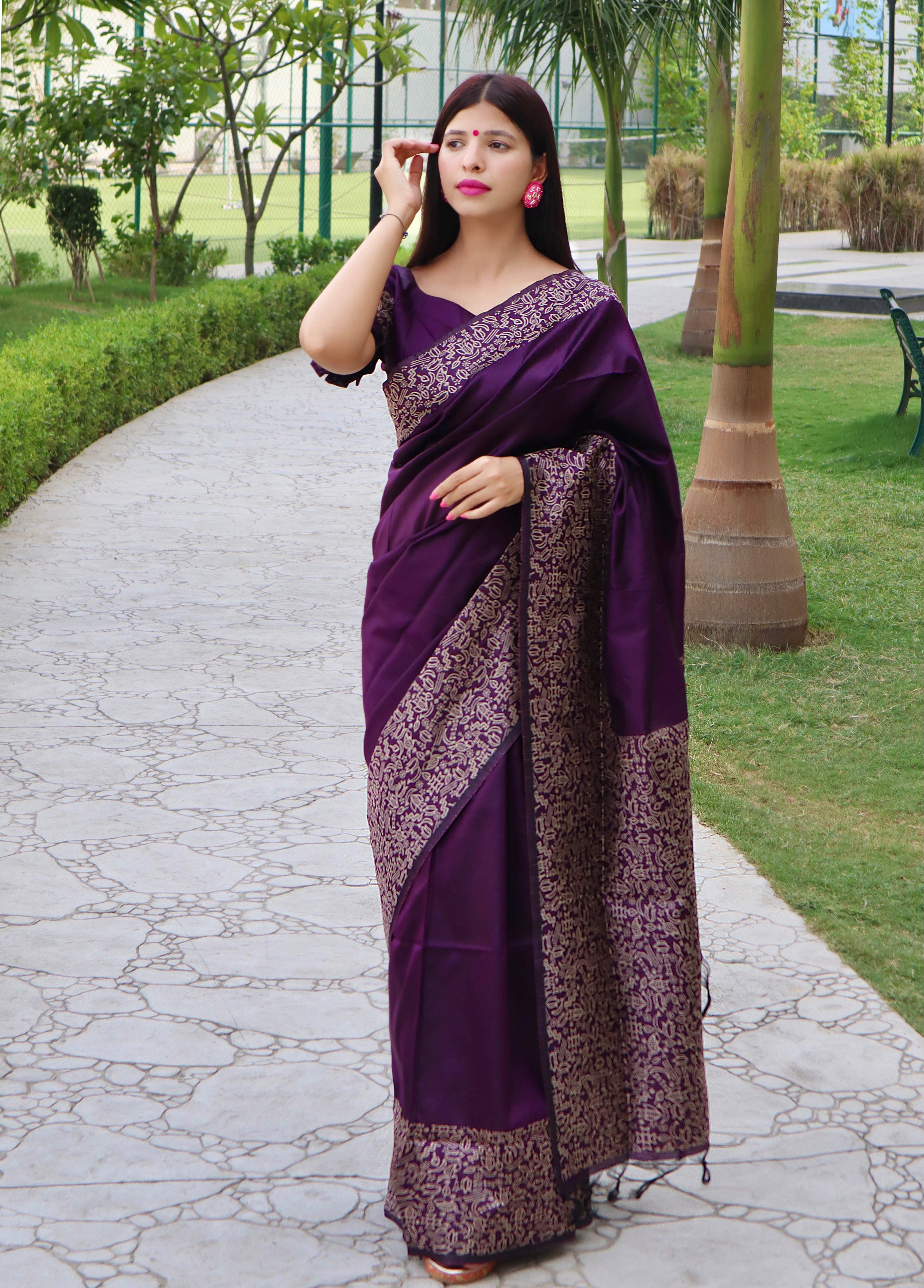 Regal Purple Raw Silk Saree with Woven Border