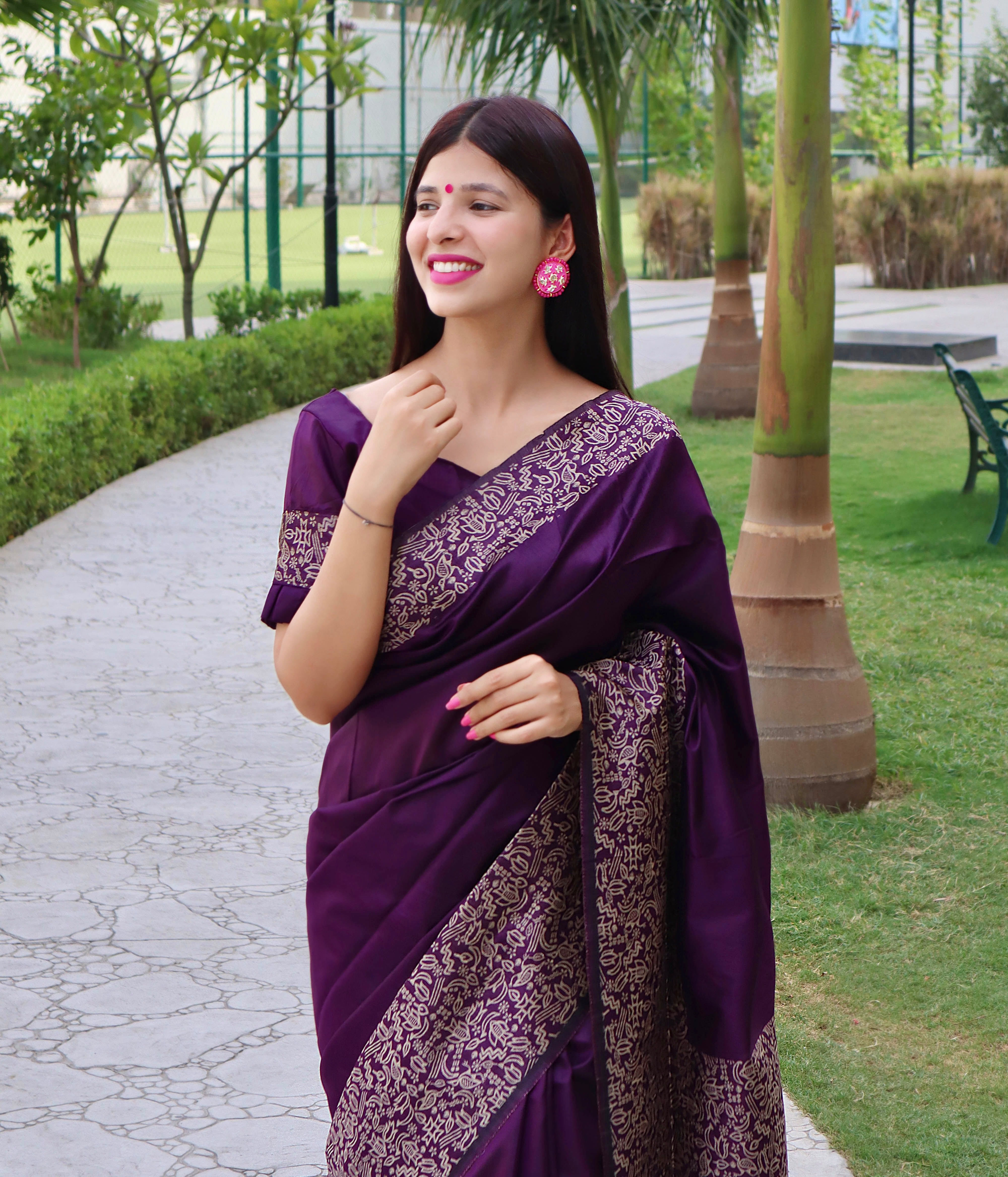 Regal Purple Raw Silk Saree with Woven Border